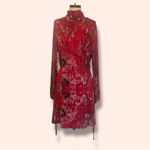 FREE PEOPLE Red Dress Cutout Back Boho Gypsy Vintage Inspired Retro Sexy Paisley